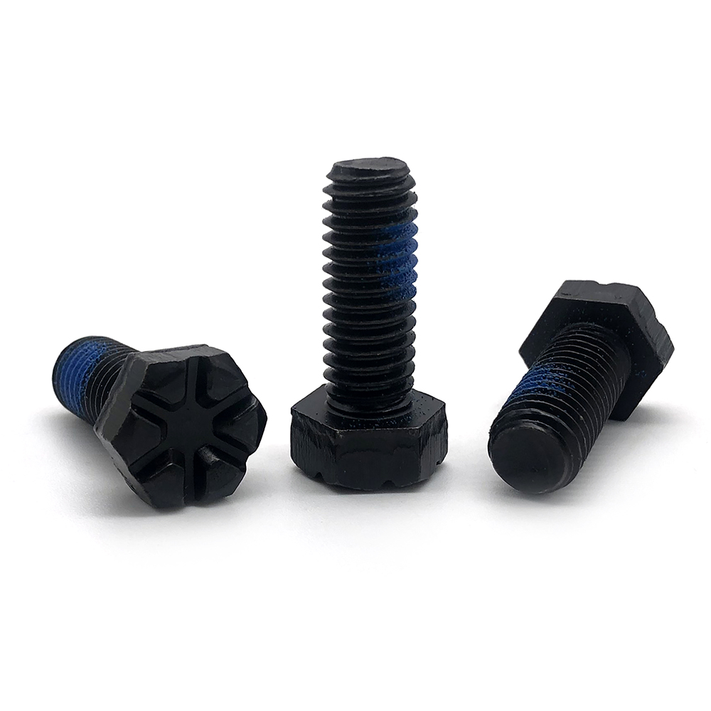 定制高強度發(fā)黑開槽六角頭螺栓